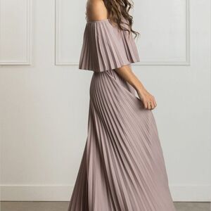 Baltic Born Pink Pleated Maxi Dress Off-Shoulder Flutter Sleeves